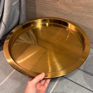 Preloved IKEA 703.501.13 GLATTIS Stainless Steel Gold Tone Large 38cm/15&quot; Round Serving Tray | Swedish Design Decor | Scandinavian Accessory