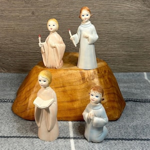 Vintage 1950s Figurines of Four Religious Children Praying & Holding Candles | Religious Spiritual Collectibles | Christening Accessories