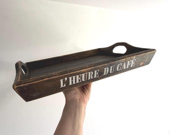 Vintage L'heure du Café and La Pause Chocolat Wooden Tray with Handles | Kitsch French Home Interiors | Nostalgic Parisian Cafes and Coffees