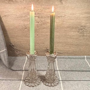 Vintage Heavy Clear Crystal Glass and Silver Tone Metal Pillar Column Candlestick Holder | Ornate Cut Glass Candle Sticks | Lux Retro Decor