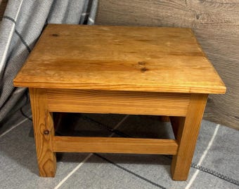 Vintage Hand Crafted Solid Rectangular Stool Step | Natural Planter Stand| Versatile Furniture | Handmade Small Scandinavian Style Furniture