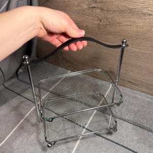 Vintage Art Deco Starburst Glass 2 Tier Shelving Unit Rectangular Cake Stand | 1930s English Tea Party Essentials | 30s Decorative Displays