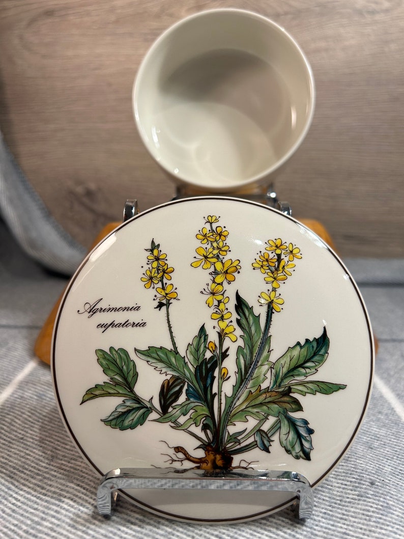 Vintage Villeroy & Boch Agrimonia Eupatoria Yellow Flower Botanica Luxembourg Vitro Porcelain Round Lidded Jewellery Trinket Bowl Dish Box image 3