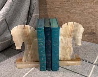 Vintage Buchstützen in Pferdekopfform aus schwerem Onyx (2,4 kg) | Mid-Century Modern Klassiker für Sammler | Handgefertigte Dekoration für Reitsport, Stall und Pferdehaltung