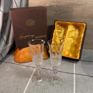 Vintage Bohemia Czechoslovakia Symphony Collection Lead Crystal Flutes Over 24%PbO - Set of Two in Original Brown Box | Special Collectibles