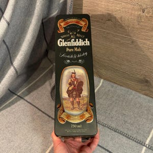 Vintage Glenfiddich Single Malt Scotch Whisky Empty Tin Produced in the United Kingdom | Barringer Wallis & Manners| Macdonald of Clanranald