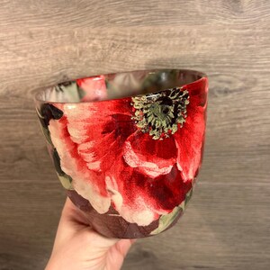 Vintage Giant Pink Poppy Indoor Planter Pot | Floral Shabby Chic Home Decor | Art Home Accessories and Decor