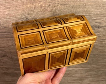 インド　ラジャスタン木箱　ヴィンテージ ヴィンテージ手彫り木箱 | インド製ブラウン木製花彫り収納 | MCM蓋