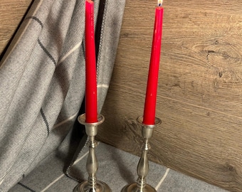 Vintage Silver Tone Metal Two Matching Candle Holders | Set of 2 Chrome Candlesticks | Traditional English Home Decor | Retro Dinner Party