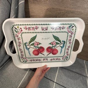Vintage Portmeirion Grimwoods Royal George Susan Williams Ellis Peach Melamin Tablett mit integrierten Griffen | Italien Made Botanic Garden Tablett