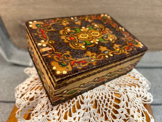 Vintage Hand Crafted Wooden Box | Decorative Jewe… - image 6