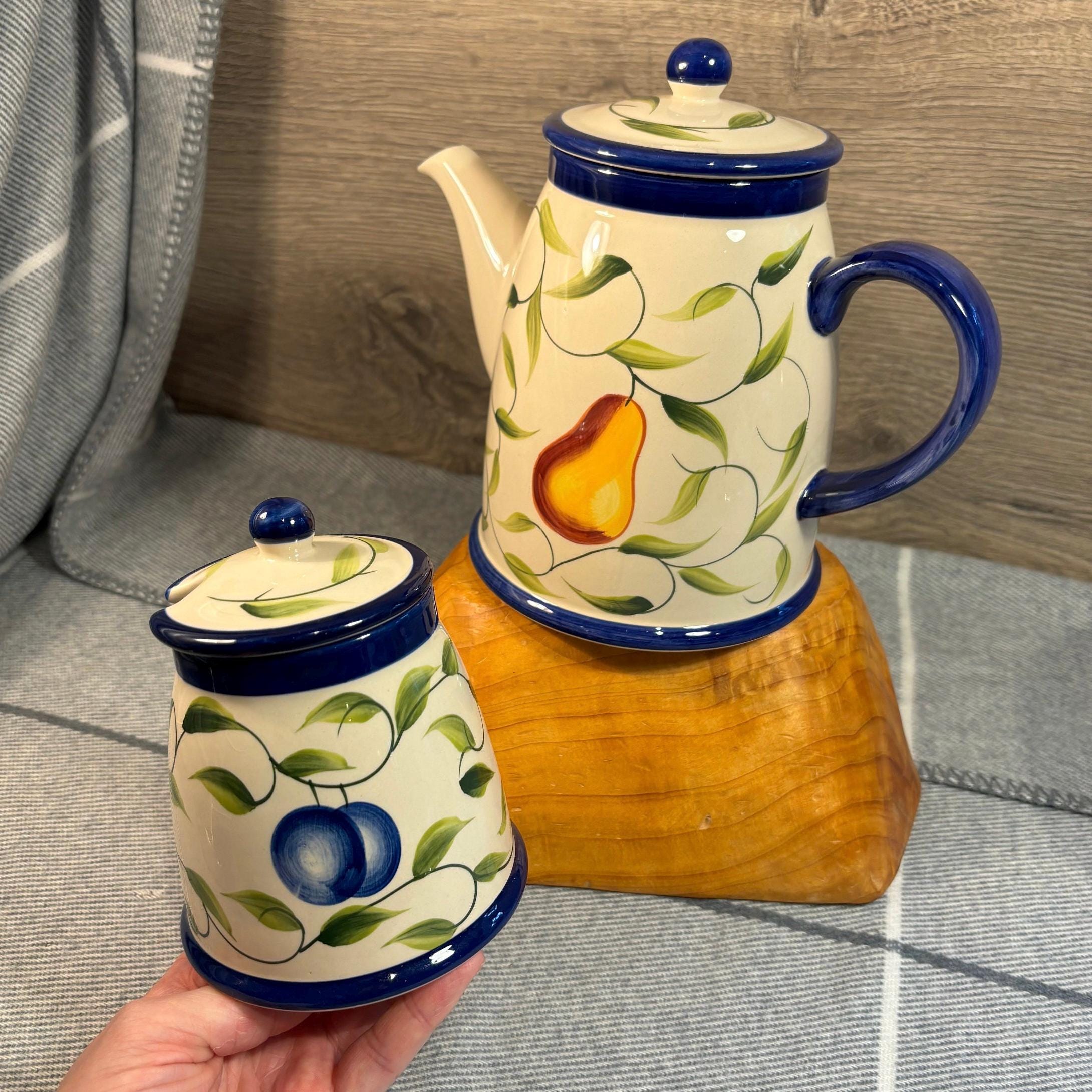 ヴィンテージ ロンドン陶器 手描きティーポットとシュガーボウル