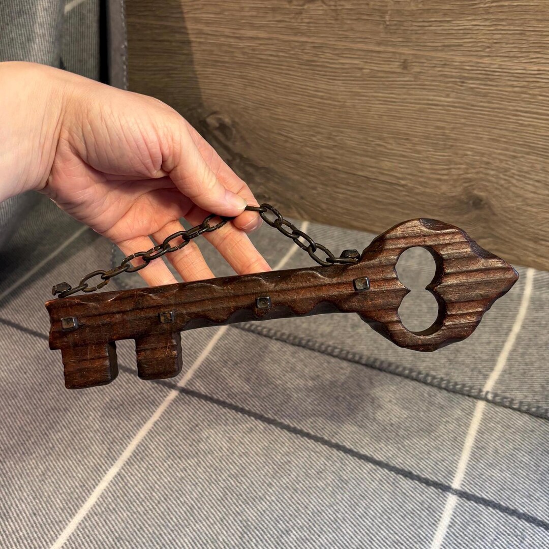 Medeval Key Handle Vintage Rustic Medieval Style Mid Century Key Shaped Wooden Key Hook on ...