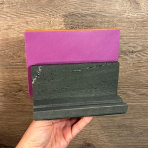 Vintage Heavy Slate Oblong Letter Rack | Natural Polished Stone Envelope Holder | MCM Man's Office Accessories | Retro Study & Library Decor