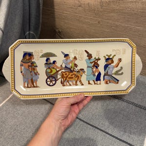 Bandeja rectangular vintage con diseño de panda del antiguo Egipto, plato largo con cartucho de jeroglíficos coloridos, decoración faraónica egipcia para el hogar, coleccionable
