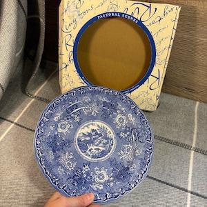 Vintage Burgess & Leigh Ltd for Ringtons Decorative Pastoral Scenes Plate | Cobalt Blue and White Collectibles | English Kitchenalia Decor