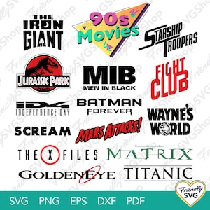 Illustrations vectorielles de titres de films des années 90