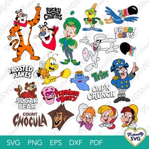 Personajes de mascotas de cereales, ilustraciones vectoriales, iconos