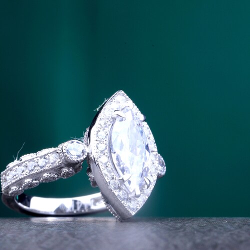 2.8Ct Maquise Cut Diamond Ring, Wedding Ring, Engagement Halo shops Ring, 14K White Gold Plated, Anniversary Ring, Birthday Gifts, Bride's Jewelry