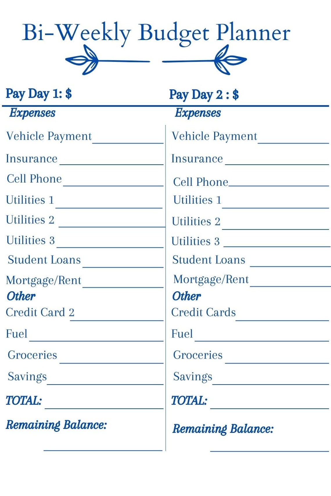 Bi-weekly Budget Planner PDF Instant Downlaod - Etsy