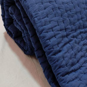 Indigo-Blue Kantha Quilt, Soft Cotton Blanket, Queen Size Bedspread, Lightweight Summer Blanket.