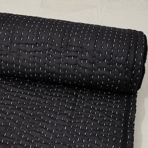 Black With White Thread Stitching Blanket, Handmade Kantha Quilt, Soft Cotton Blanket, Light Weight Quilted Throw, Pure Cotton Kantha Quilt.