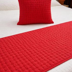 Red Kantha Bed Runner, Handstitched Cotton Bedding Decor, Handmade Minimalist Room Accent, Bedroom Decor.