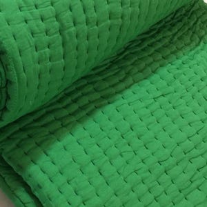 Grass Green Kantha Quilt, Handmade Blanket, Lightweight Quilted Throw, Cotton Blanket, Breathable Quilts, Bohobedding