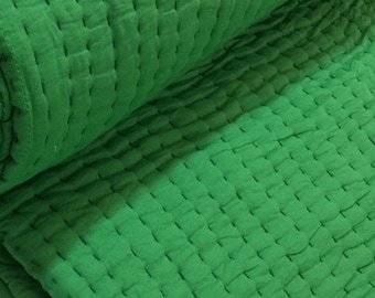 Edredón Kantha verde hierba, manta acolchada ligera, manta hecha a mano, manta de algodón, ropa de cama bohemia, edredones transpirables.