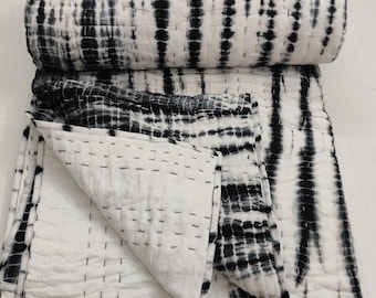 Handmade Black Tie Dye Quilt, Kantha Quilt, Soft Cotton Blanket, Tie Dye, Reversible Quilt, Hand Stitched Quilt, Boho Throw Blanket AOK#025