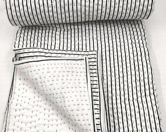 Custom Listing Black Stripe Kantha Quilt, Pillow Covers