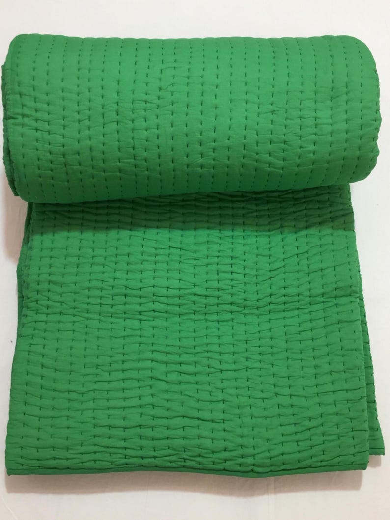 Solid green cotton bedspread