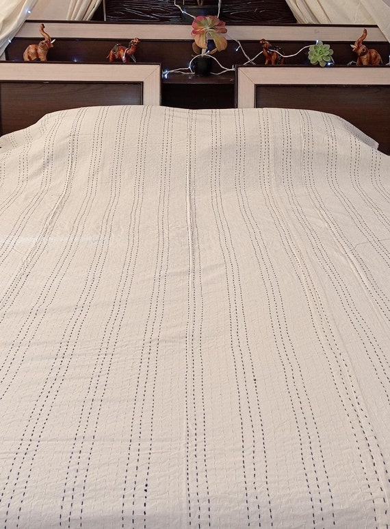 ベッドカバー カンタ刺繡 パームやし