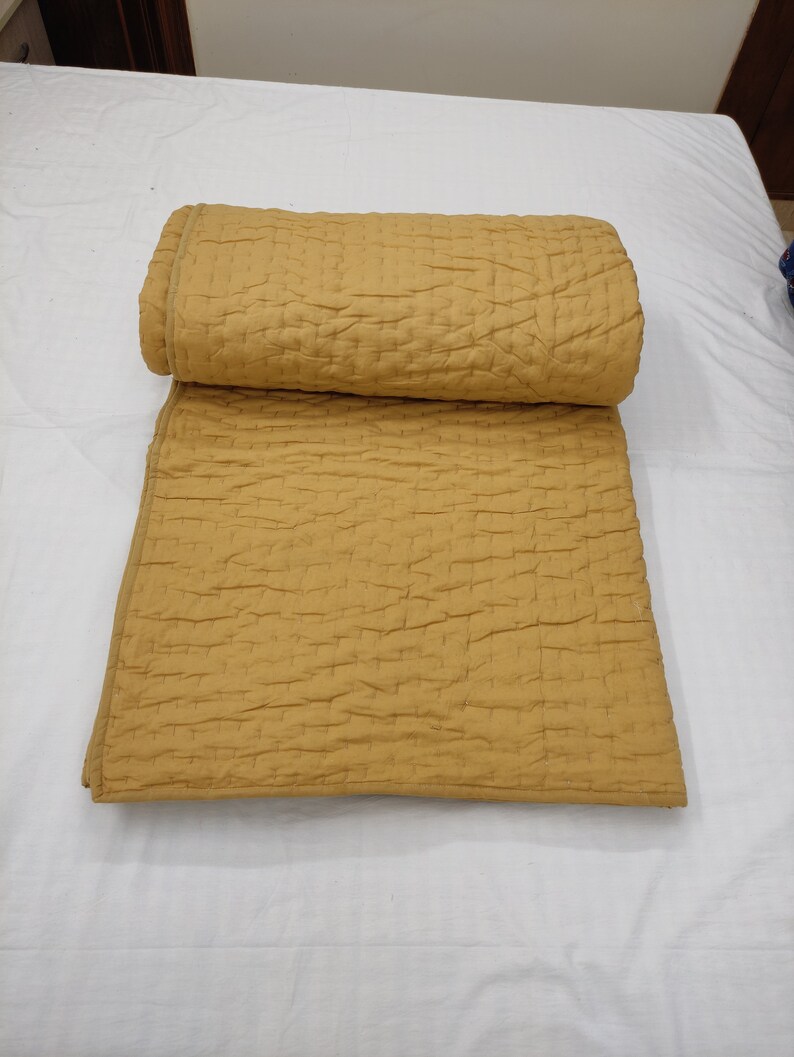 Mud Color Kantha Quilt, Natural Hand Dyed Quilt, Handmade Kantha Quilt