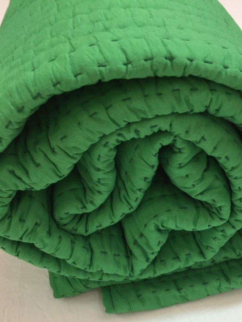 Grass Green kantha bedding