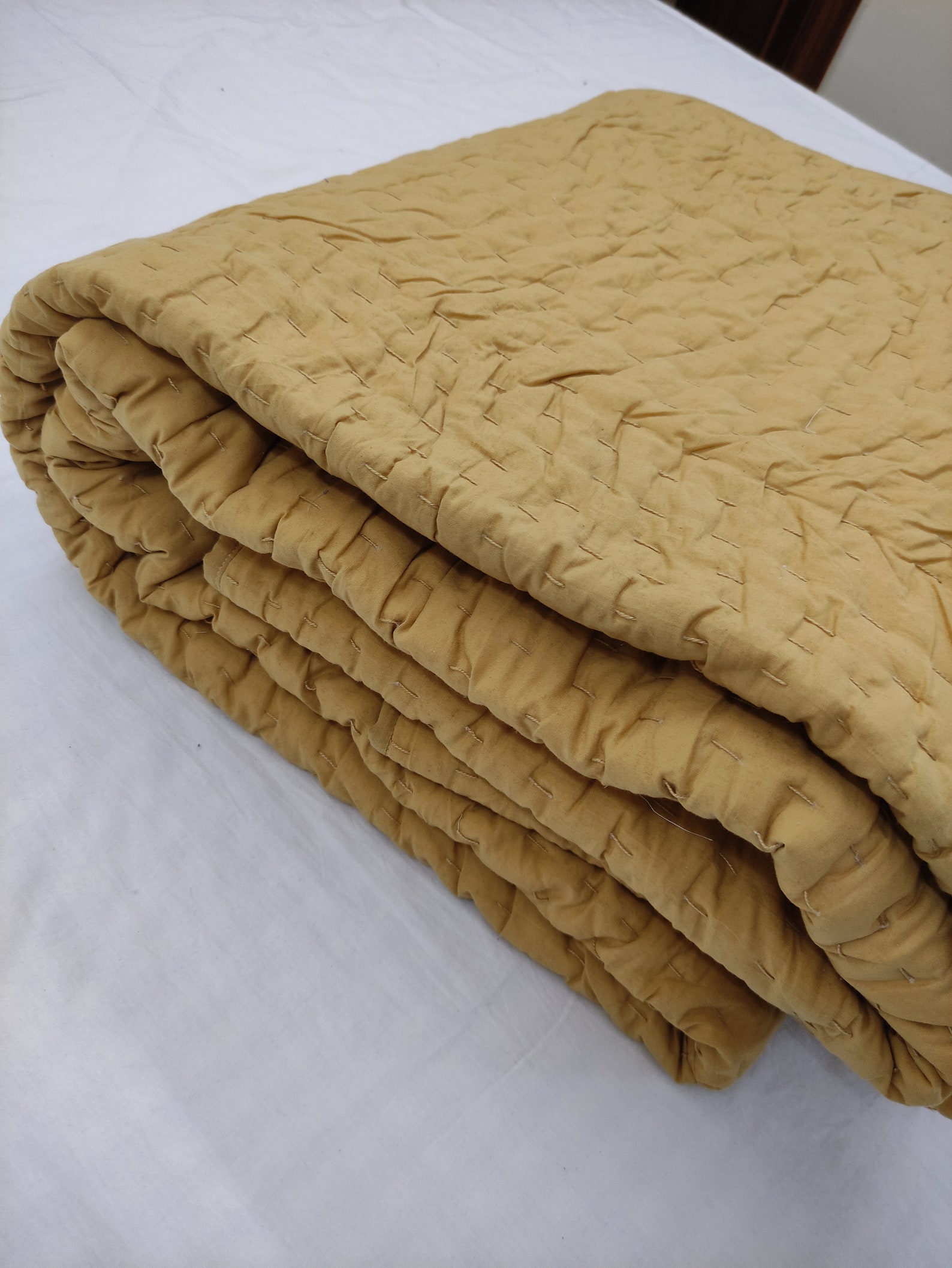 Mud Color Kantha Quilt, Natural Hand Dyed Quilt, Handmade Kantha Quilt