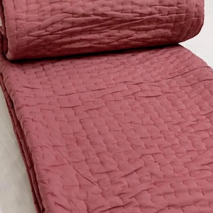 Rosewood Pink Handmade Kantha Quilt, Cotton Blanket, Handstitched Indian Boho Bedding, King Size Bedspread.