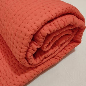 Dwustronna, rdzawo-pomarańczowa narzuta Kantha, ręcznie robiony koc, lekki pikowany pled, bawełniana narzuta, ręcznie szyty bawełniany pled Kantha, boho