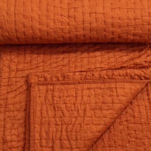 Burnt Orange Kantha Quilt, Handmade Cotton Bedspread, Minimalist Indian Bedding, Throw Blanket, Lightweight Blanket.