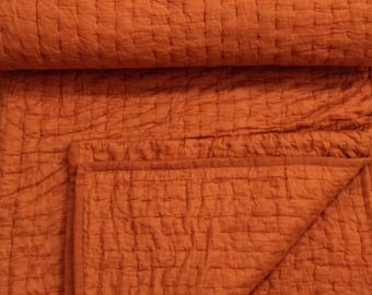 Burnt Orange Kantha Quilt, Handmade Cotton Bedspread, Minimalist Indian Bedding, Throw Blanket, Lightweight Blanket.