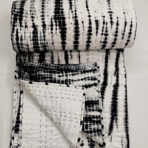 Edredón Kantha negro teñido a mano, cubrecama ligero reversible, manta de cama estilo boho, edredones transpirables.