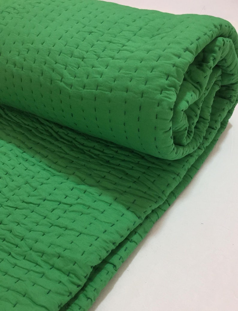 Grass green kantha quilt