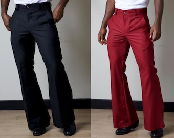 70年代風グレーのフレアパンツ、ディスコ風メンズヴィンテージ、サテン