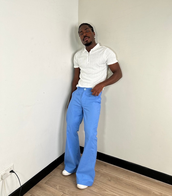 70s Style Flared Trousers Mens White 70s Style Flared Trousers Mens White