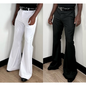 Men Bell Bottom Stripe Flare Pants Bootcut 60s 70s Formal Work Casual  Trousers