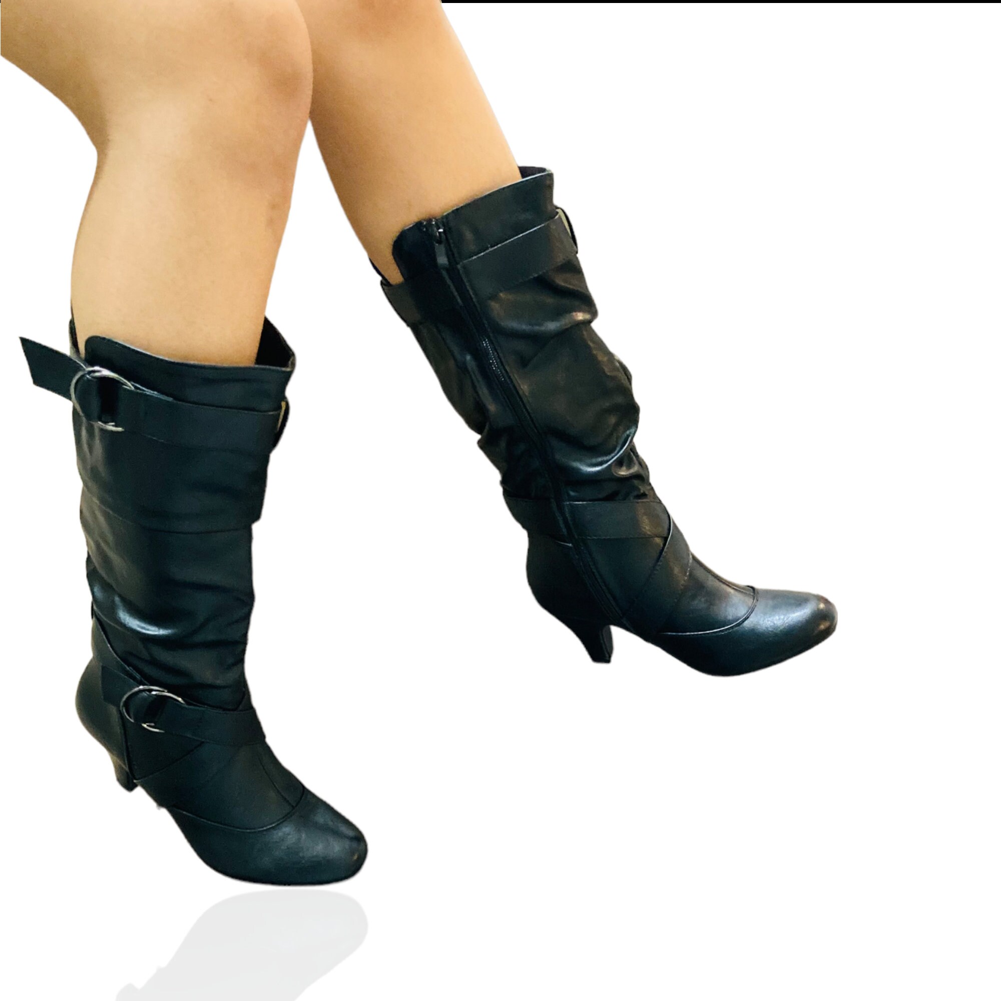 mid calf dress boots low heel