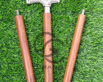 Vintage Silver Finish Brass Handle Derby Style Walking Stick - Rosewood Elegant Walking Cane