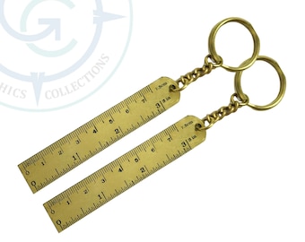 Engraved Solid Brass Ruler Keyring: Double-Sided, 3-inch (Set of 2 Pcs.)