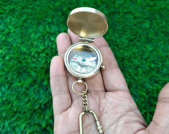 Pure Brass Compass Keychain: Nautical Camping Gift, Engraving Available
