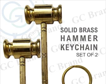 Brass Hammer Keychain - Golden Finish (Set of 2 Pcs.)